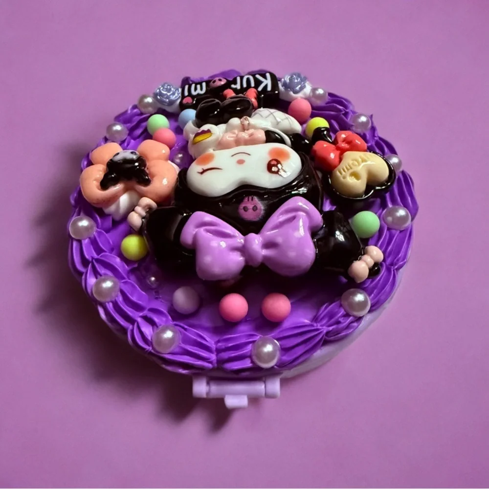Decoden Mirror Compact - Kuromi Theme With Small Bunny Comb 3.25” Kawaii Gift
